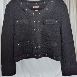 Women’s Chic Black Tweed Blazer with Stud Details NEW WITH TAGS
